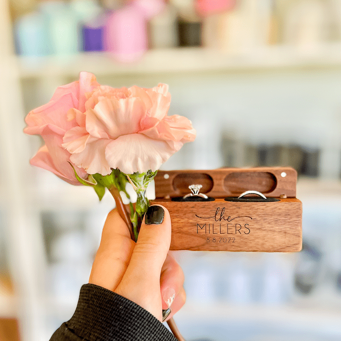 Personalized Wooden Dual Ring Box - Laser Engraved - Ring Box