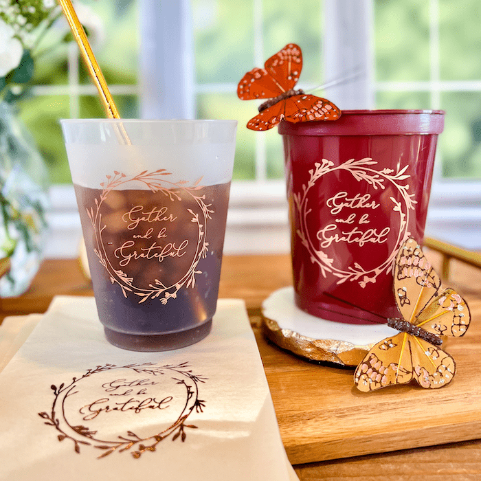 Gather and be Grateful Cups and Napkins - Quick Ship