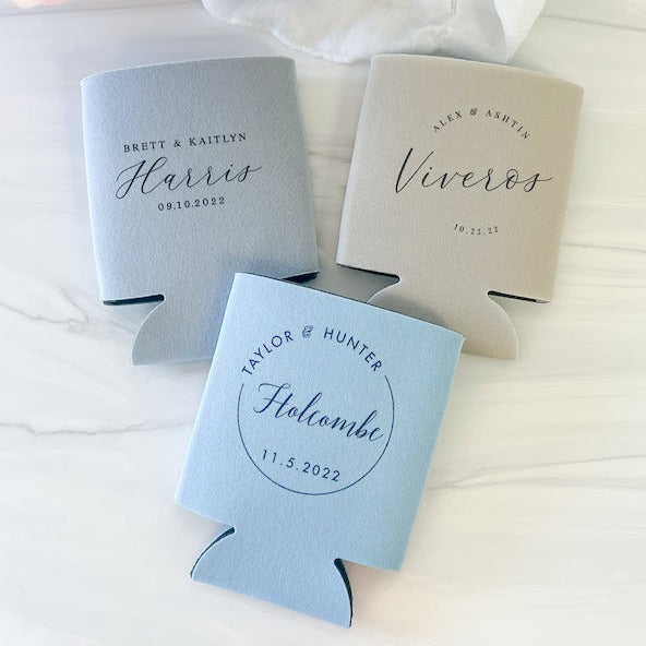 Wedding Can Coolers - Personalized Guest Favors  | Rubi and Lib