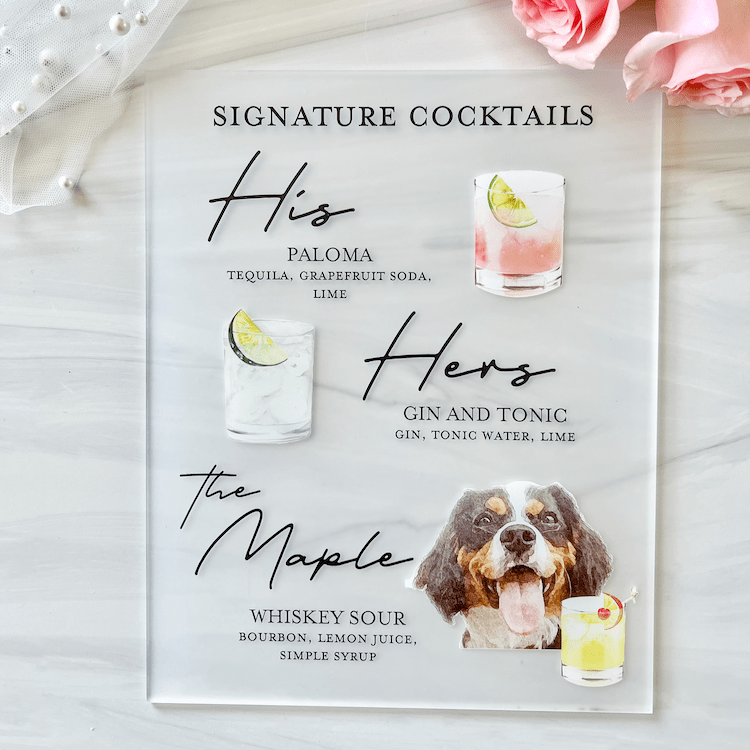 Wedding Bar Menu Print with Pet - Bar Menu