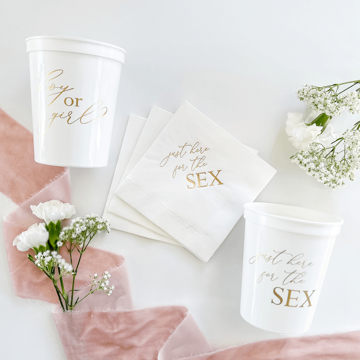 Just Here For The Sex Gender Reveal Napkins And Cups - Quick Ship