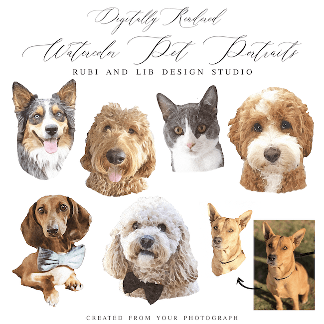 Digital Watercolor Rendering Pet Portrait - Artwork