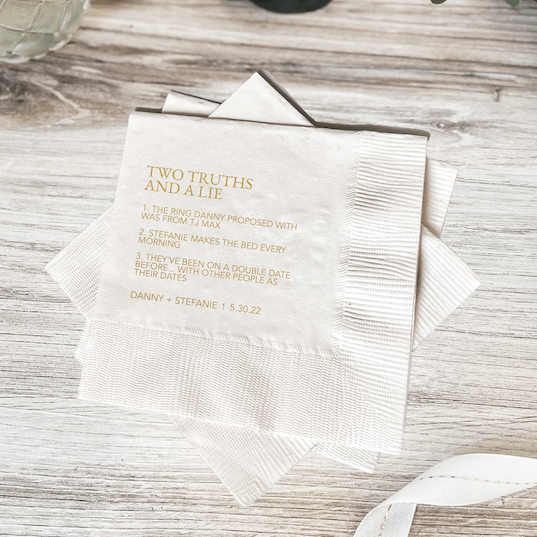 Two Truths and a Lie Wedding Napkins - Napkins - Foil Stamped - Fun Fact