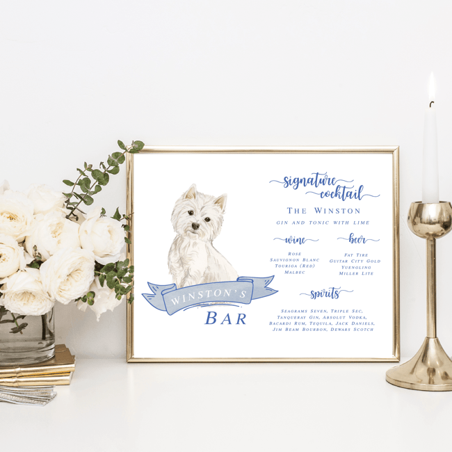 As Featured in People Magazine - Dog Wedding Bar Menu Print - Bar Menu