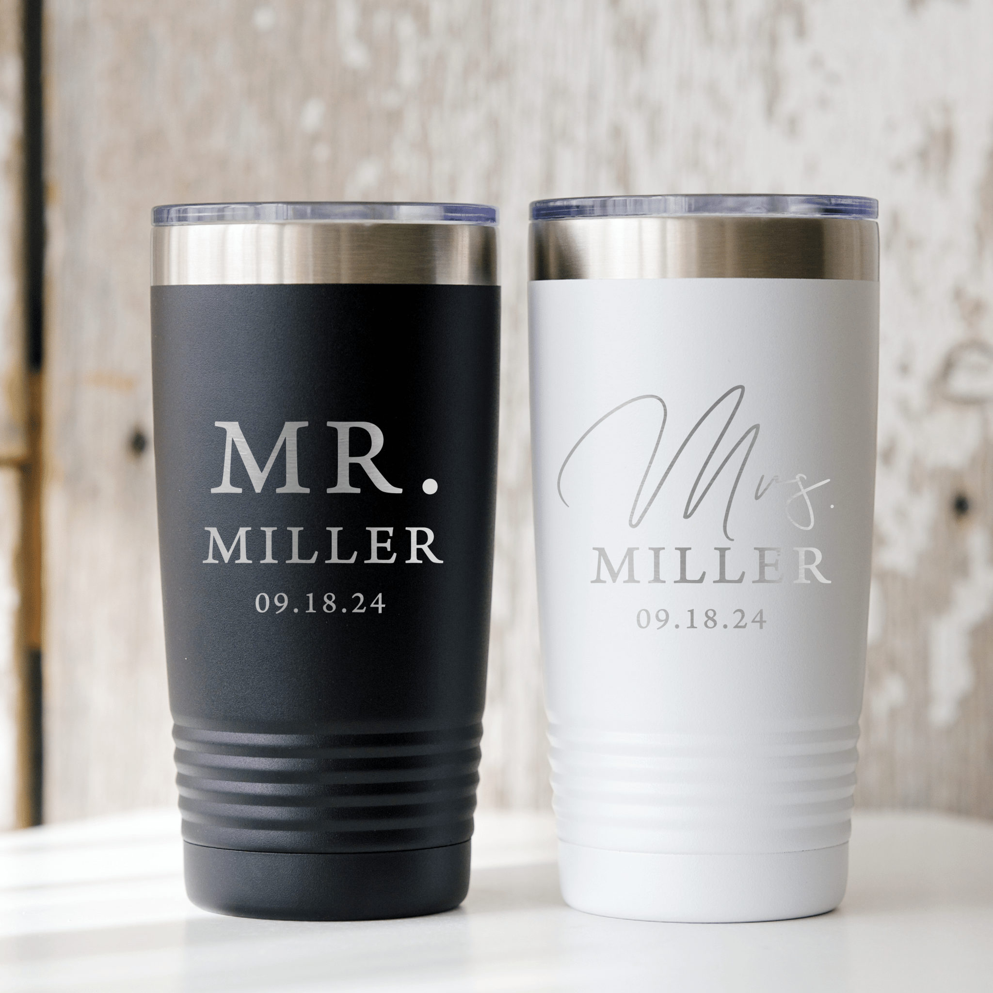 Mr and Mrs Tumbler Set - Laser Engraved Travel Cup