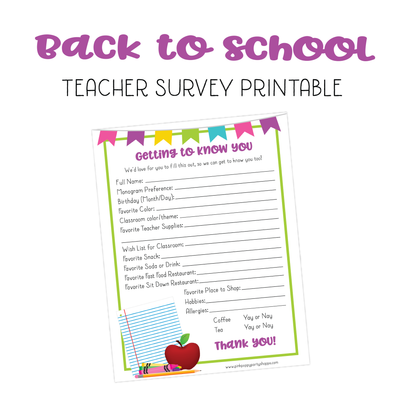 Back to School Teacher Survey Printable