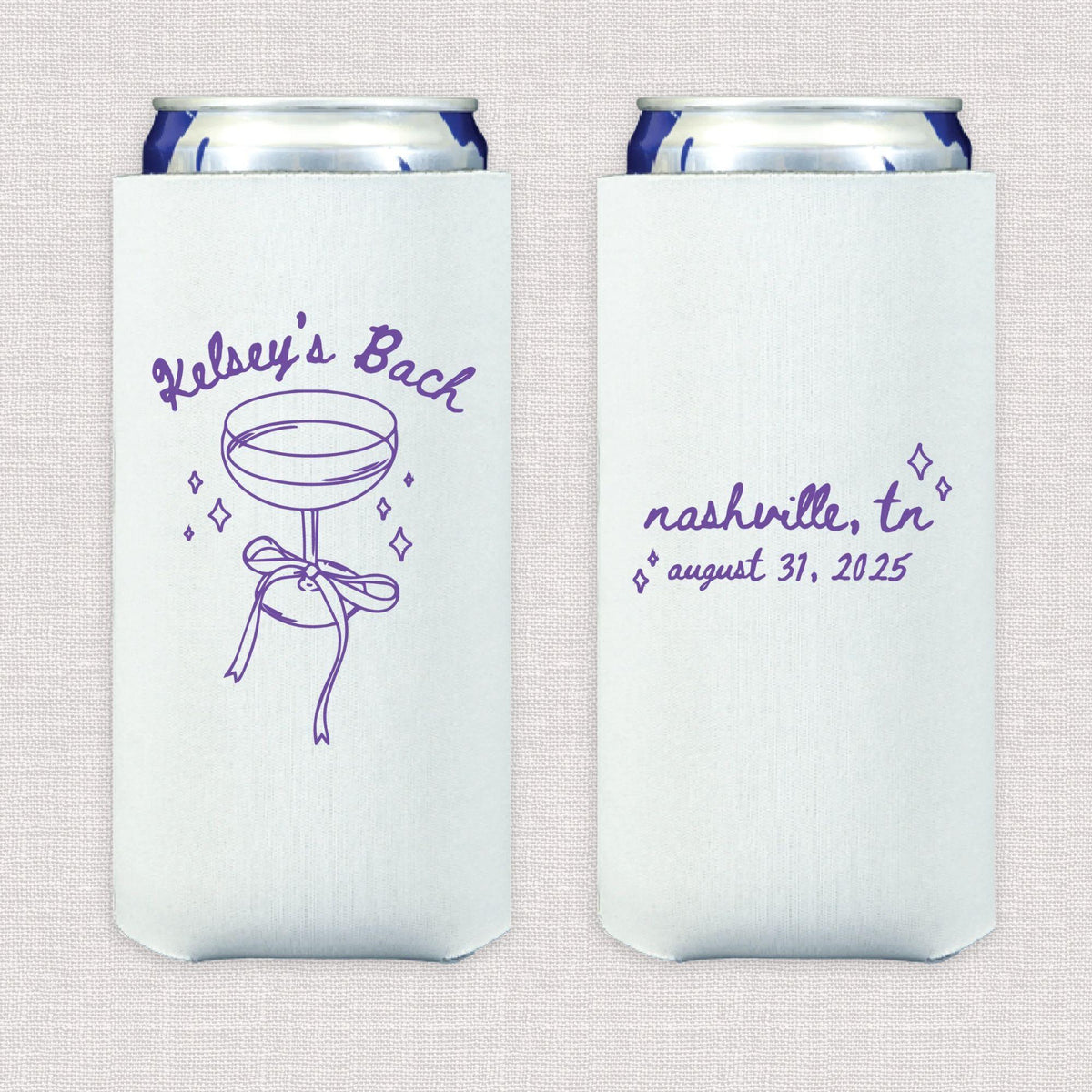 Champagne & Bows Personalized Bachelorette Slim Can Coolers