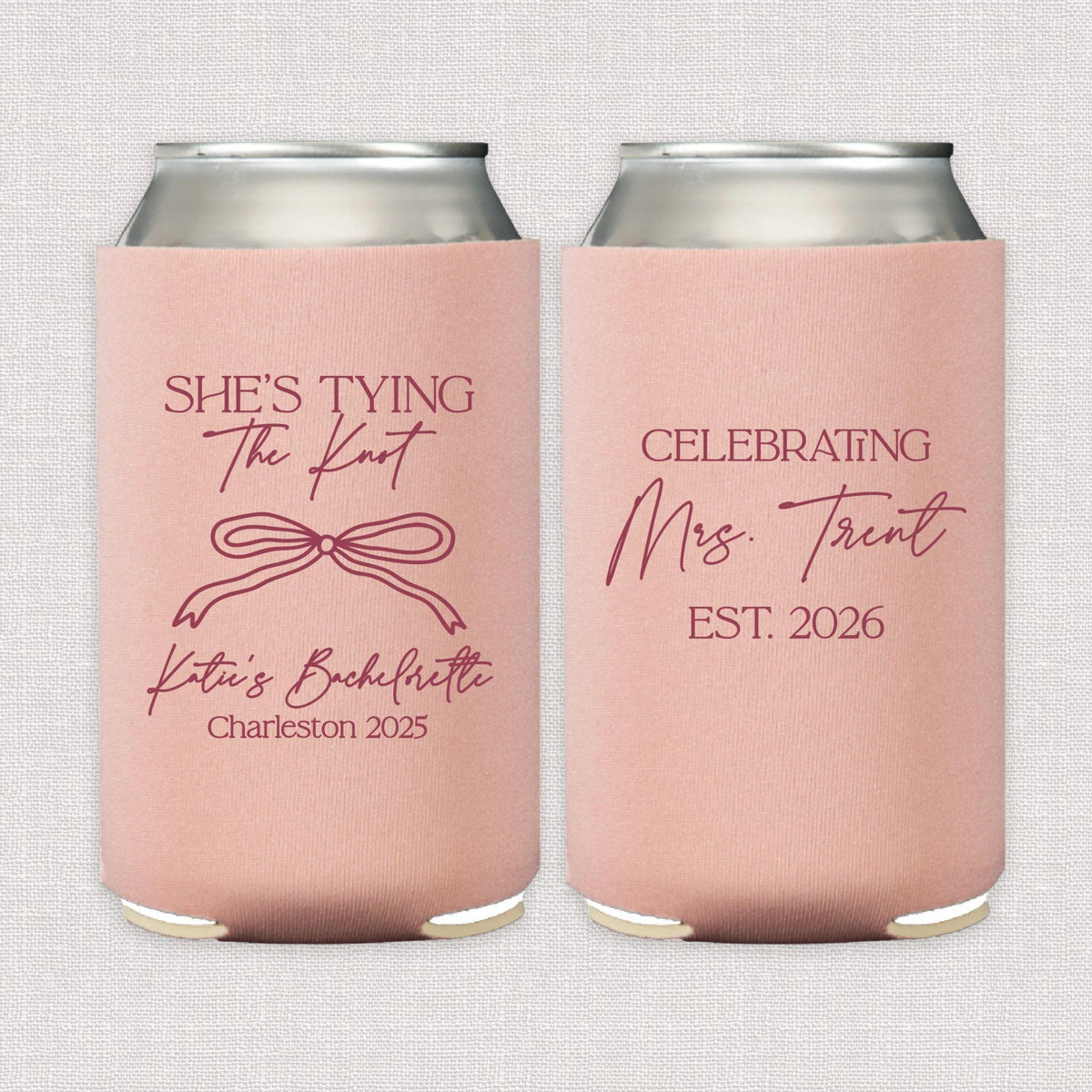 She's Tying The Knot Personalized Bachelorette Can Cooler