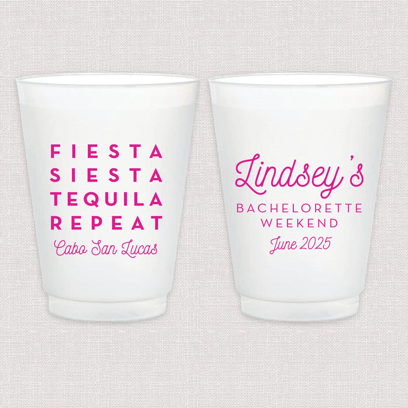 Fiesta Siesta Tequila Repeat Bachelorette Frosted Plastic Cups