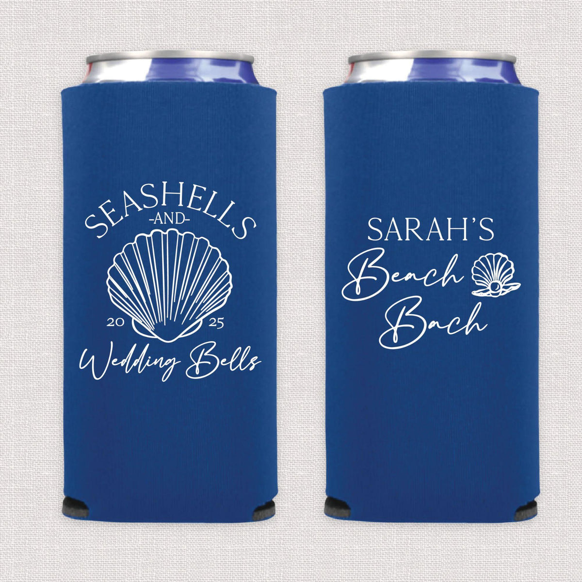 Seashells and Wedding Bells Bachelorette Slim Can Cooler