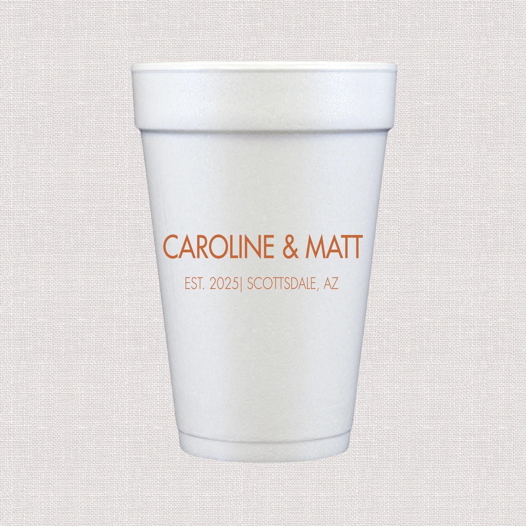 Custom First Names Personalized Foam Wedding Cups