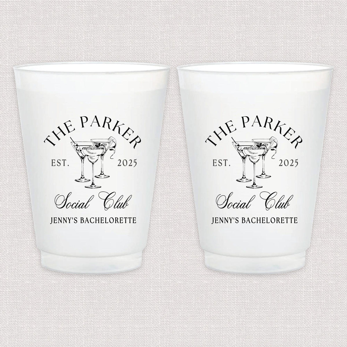 Personalized Social Club Bachelorette Frosted Plastic Cups