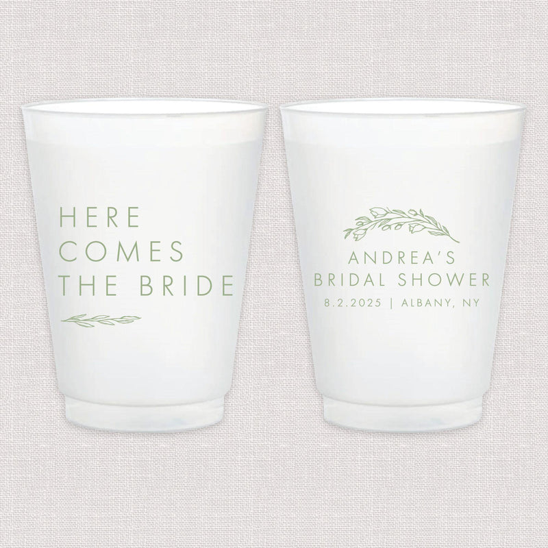 Here Comes The Bride Floral Frosted Plastic Cups