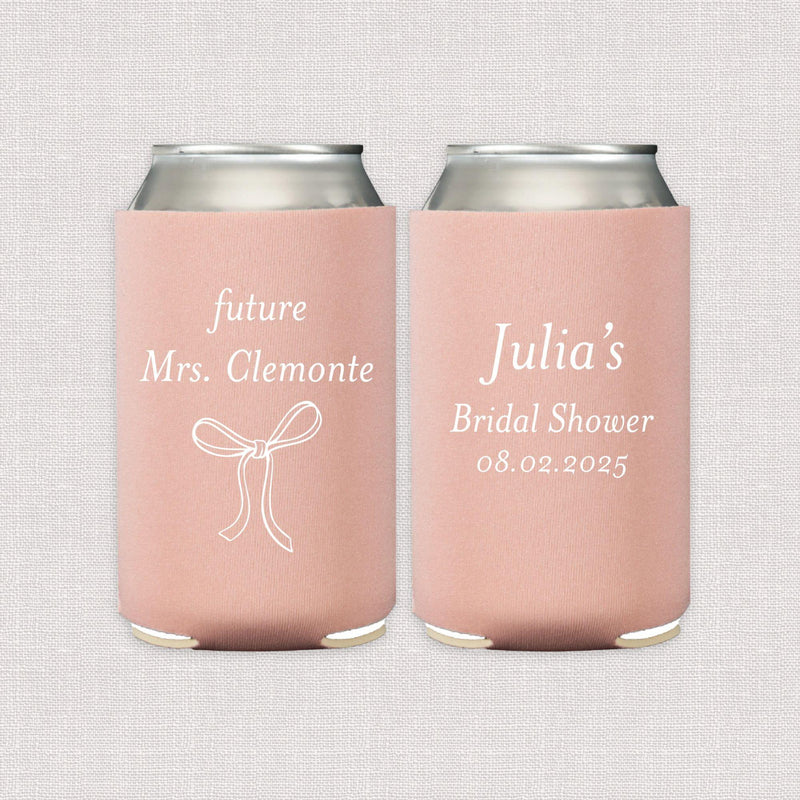 Elegant Bow Personalized Bridal Shower Can Coolers
