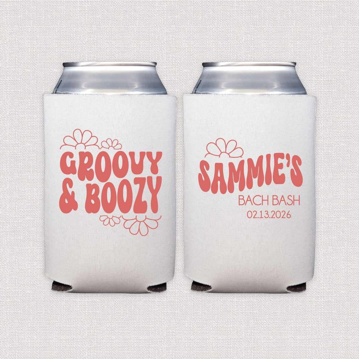 Groovy And Boozy Personalized Bachelorette Can Cooler
