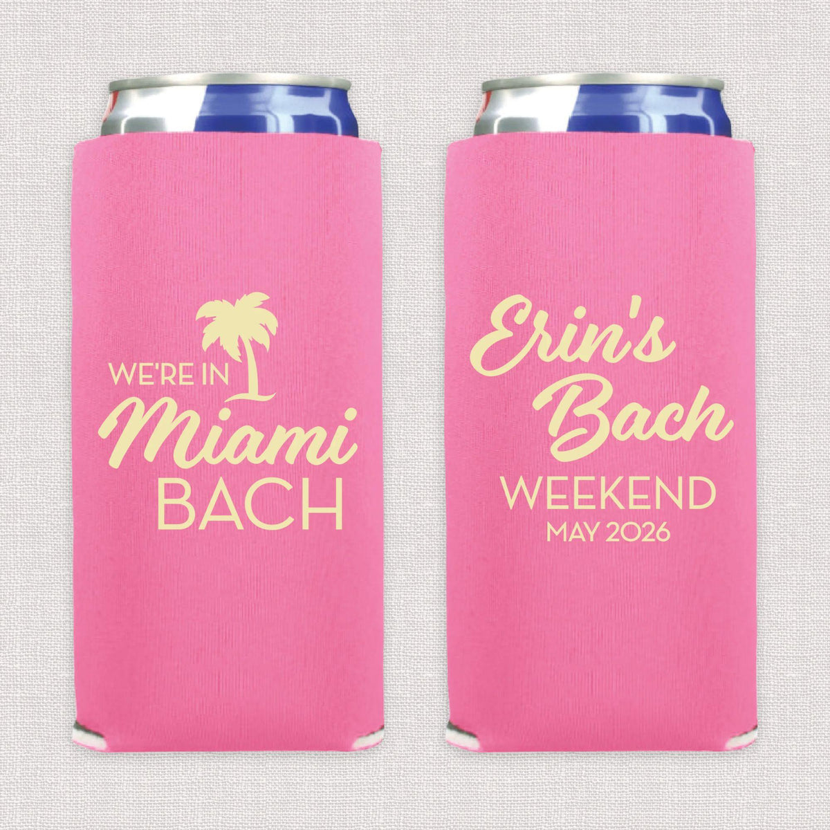 Beach Bach Personalized Bachelorette Slim Can Coolers