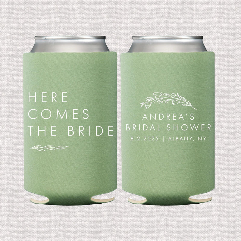 Here Comes The Bride Floral Personalized Bridal Shower Can Coolers