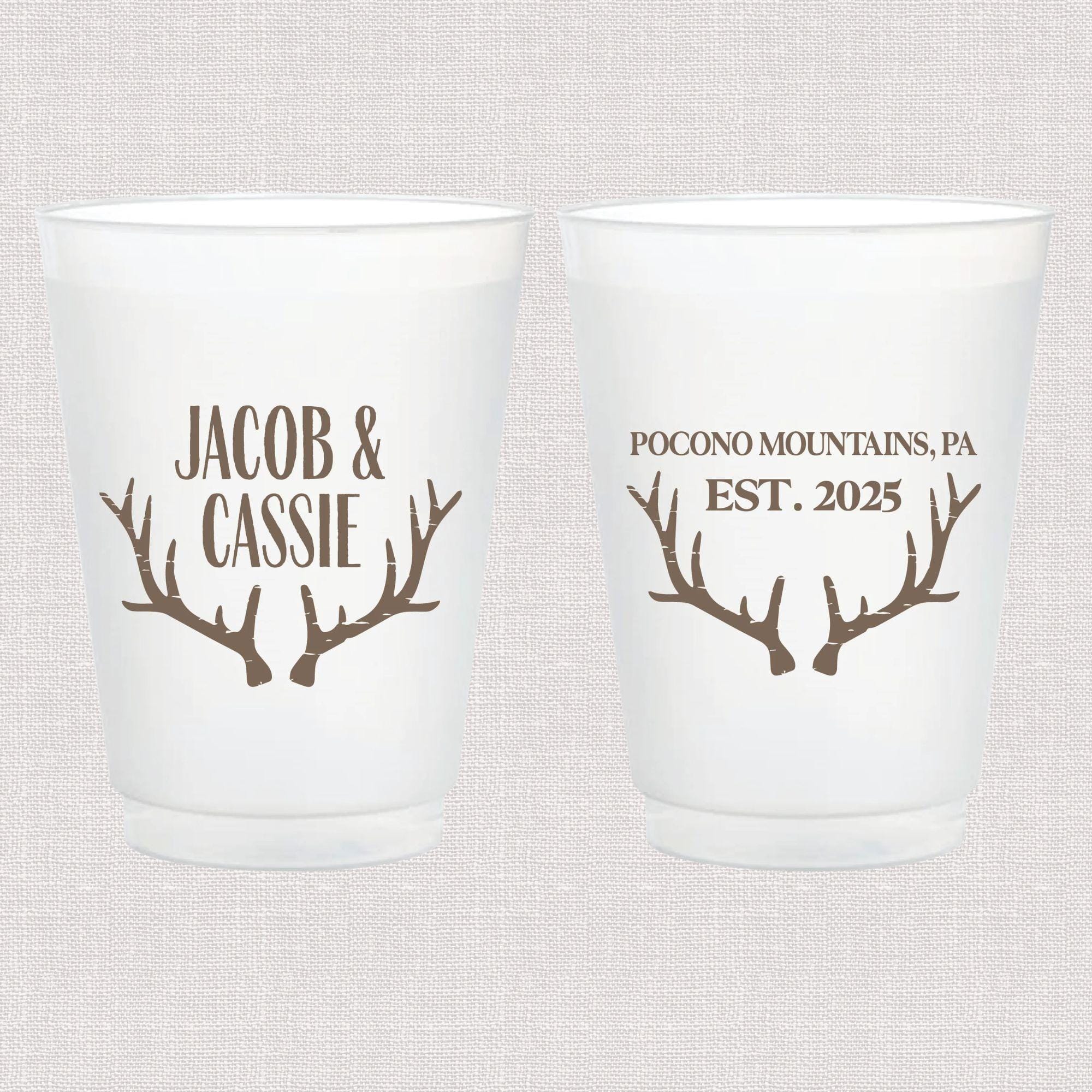 Personalized Antler Wedding Frosted Plastic Cups
