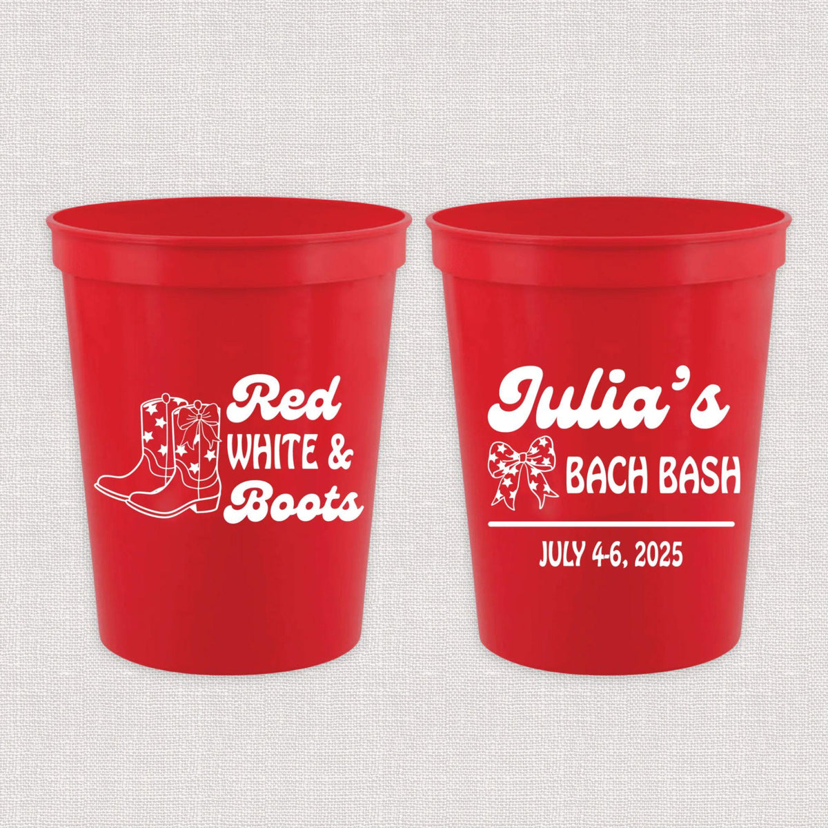 Red White & Boots Personalized Bachelorette Stadium Cups