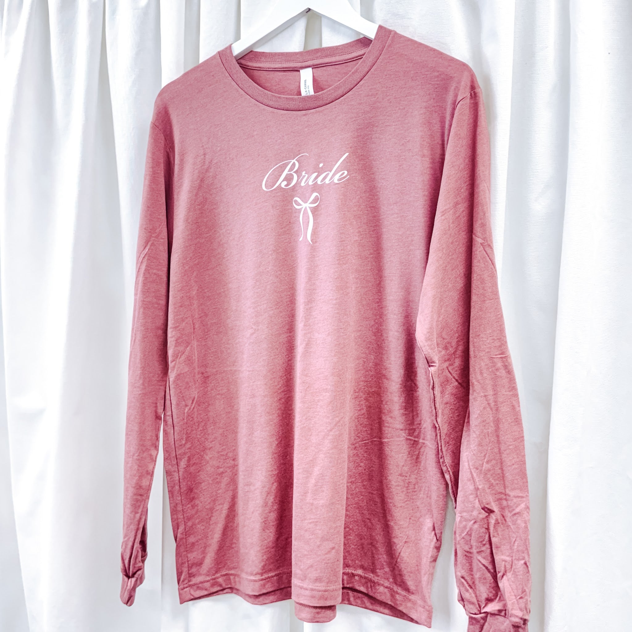 Bride long sleeve shirt with bow in mauve, front view