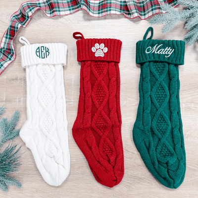 Personalized Embroidered Cable Knit Christmas Stocking