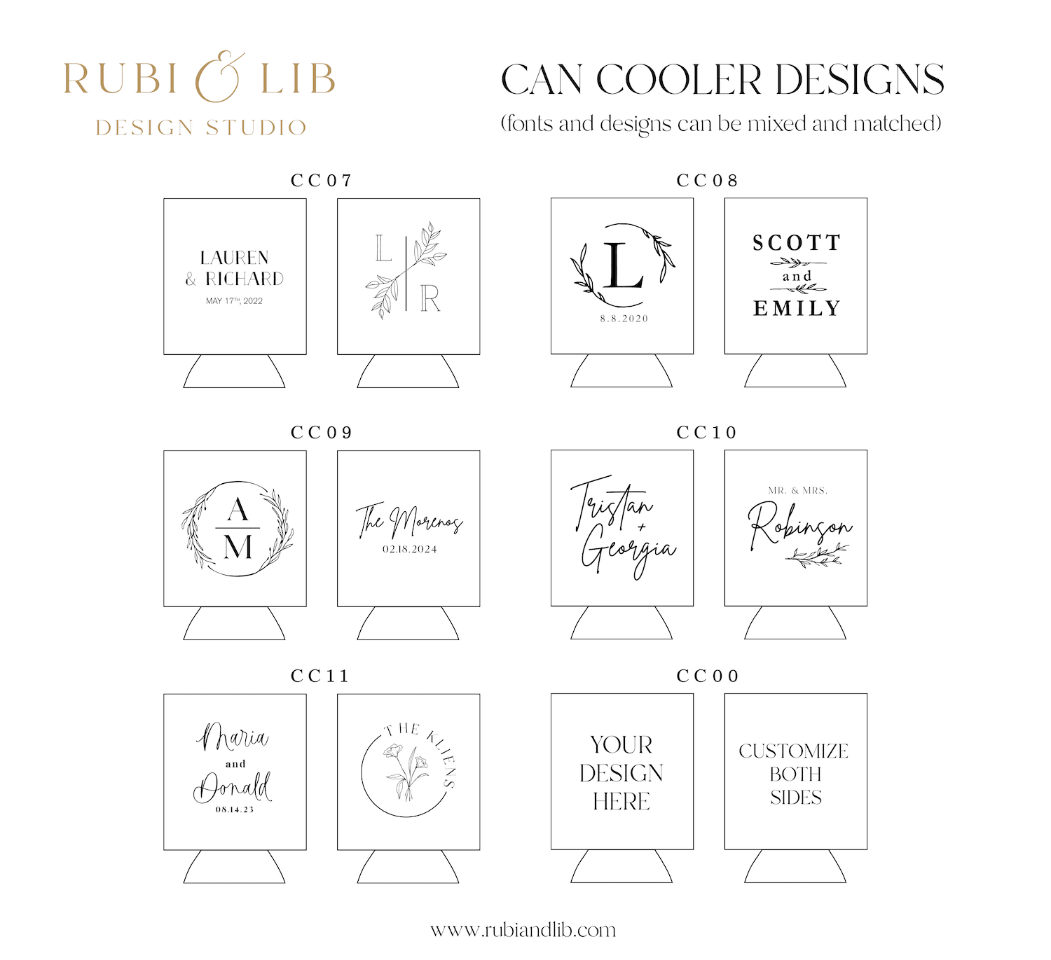 Wedding personalized design options chart
