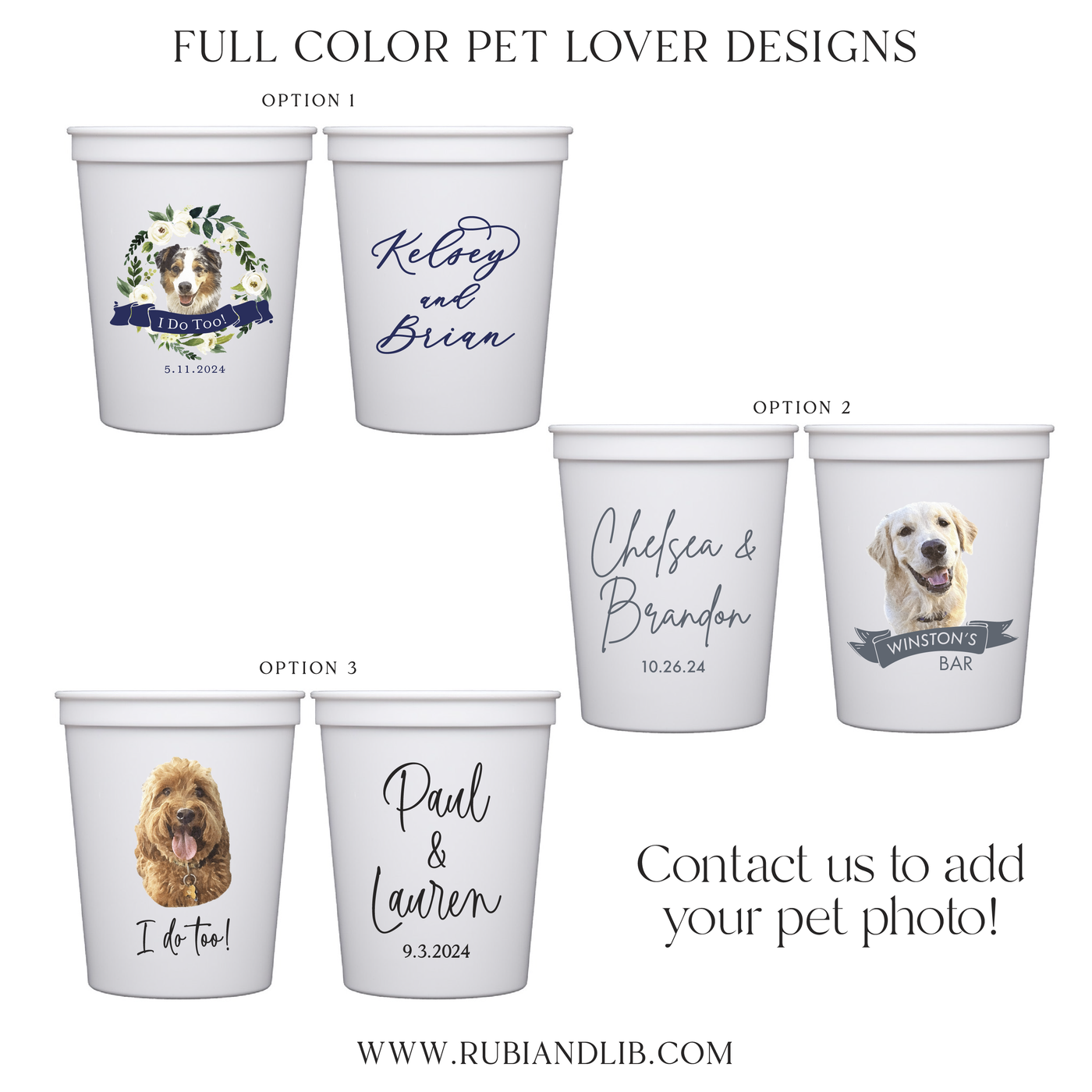 Custom Dog Wedding Stadium Cups - Full Color