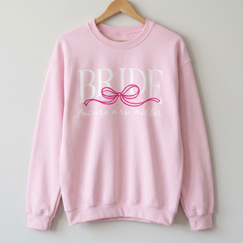 Bow Bride sweatshirt in light pink - cozy bridal crewneck gift for bride-to-be