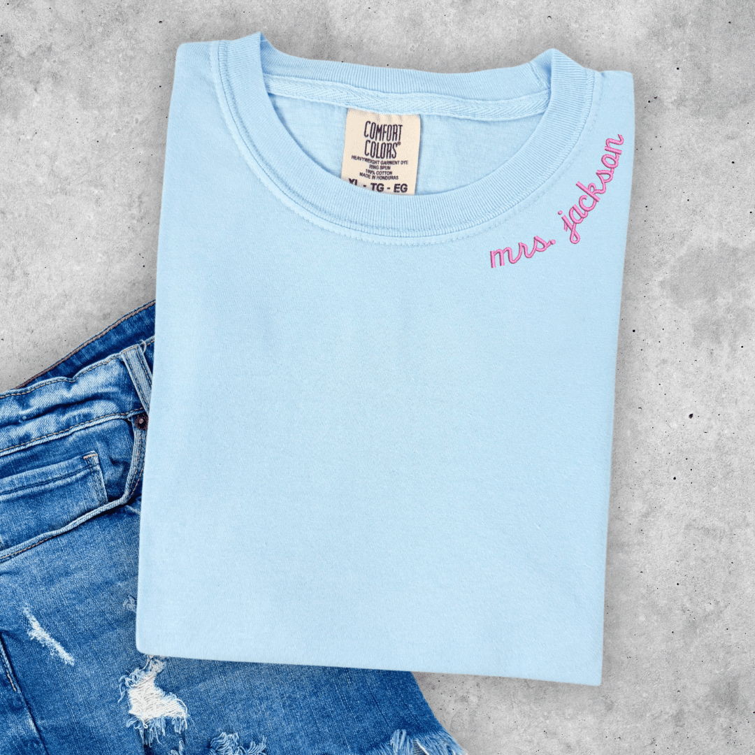Wedding Party Custom Embroidered Neckline T-shirt - Embroidery - Tshirt