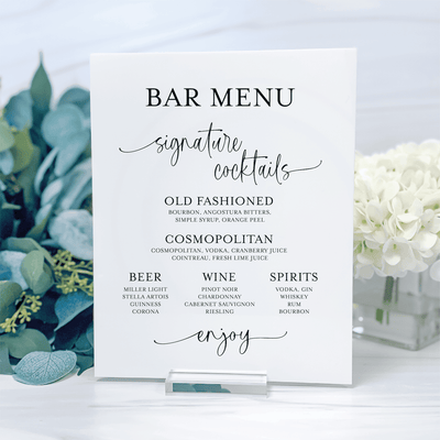 Acrylic Wedding Bar Menu Sign