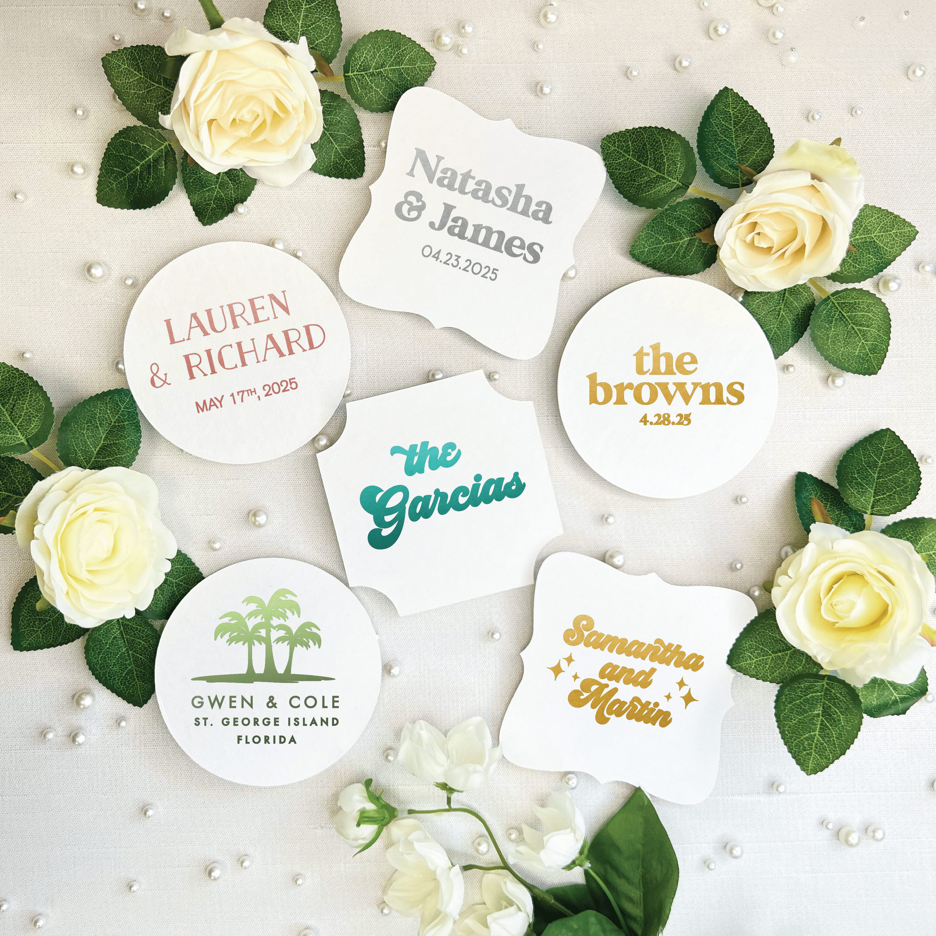 Block Fonts Personalized Wedding Coasters - Coasters