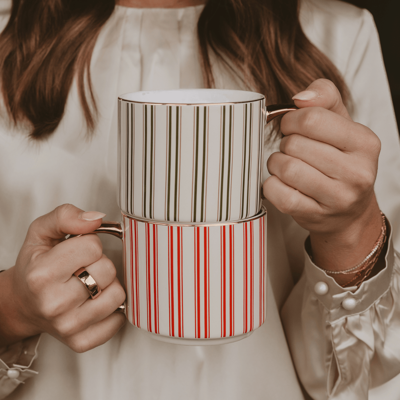 Red Stripe 14oz. Gold Handle Coffee Mug