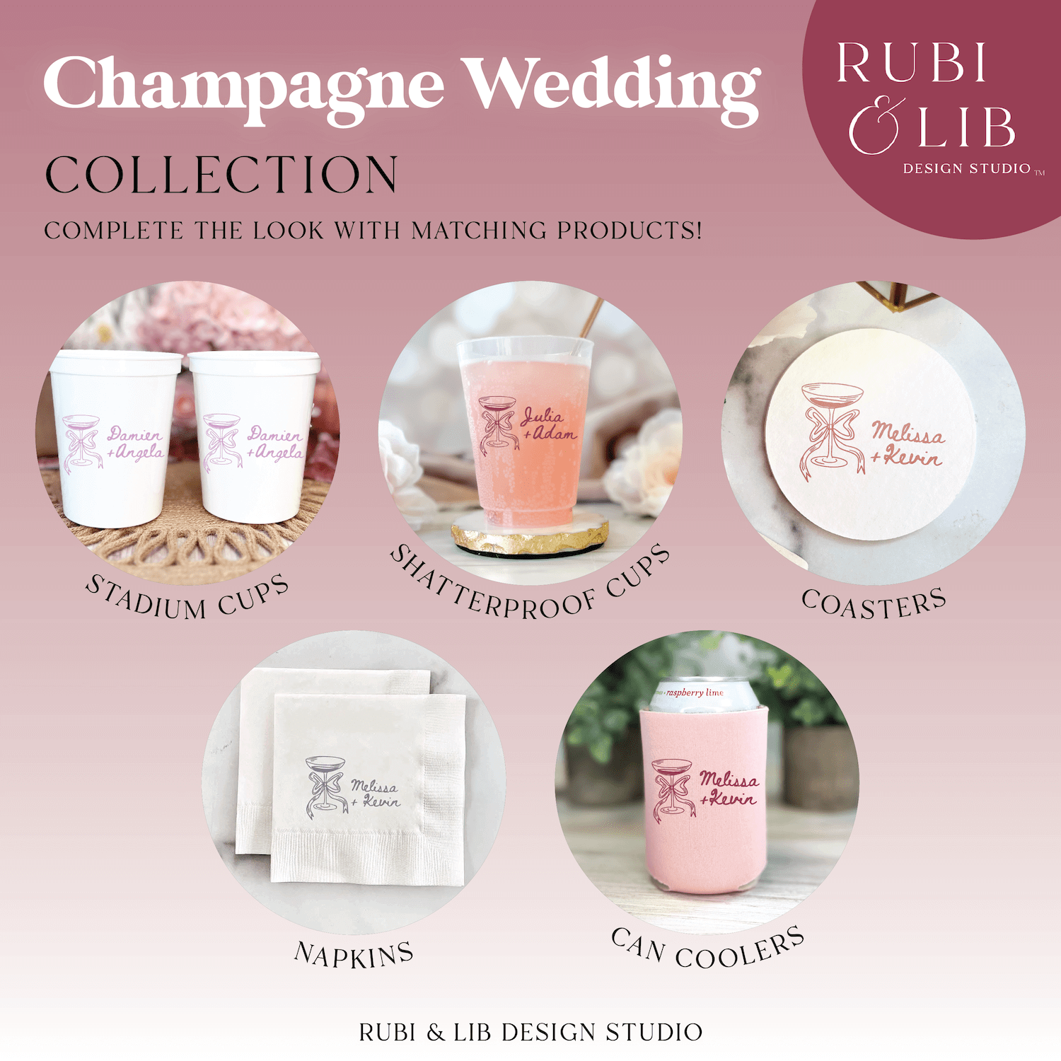 Champagne Doodle Wedding Napkins - Napkins - Foil Stamped