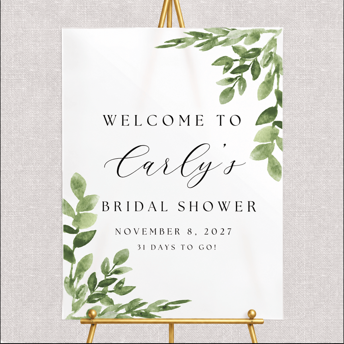 Elegant Greenery Acrylic Bridal Shower Sign