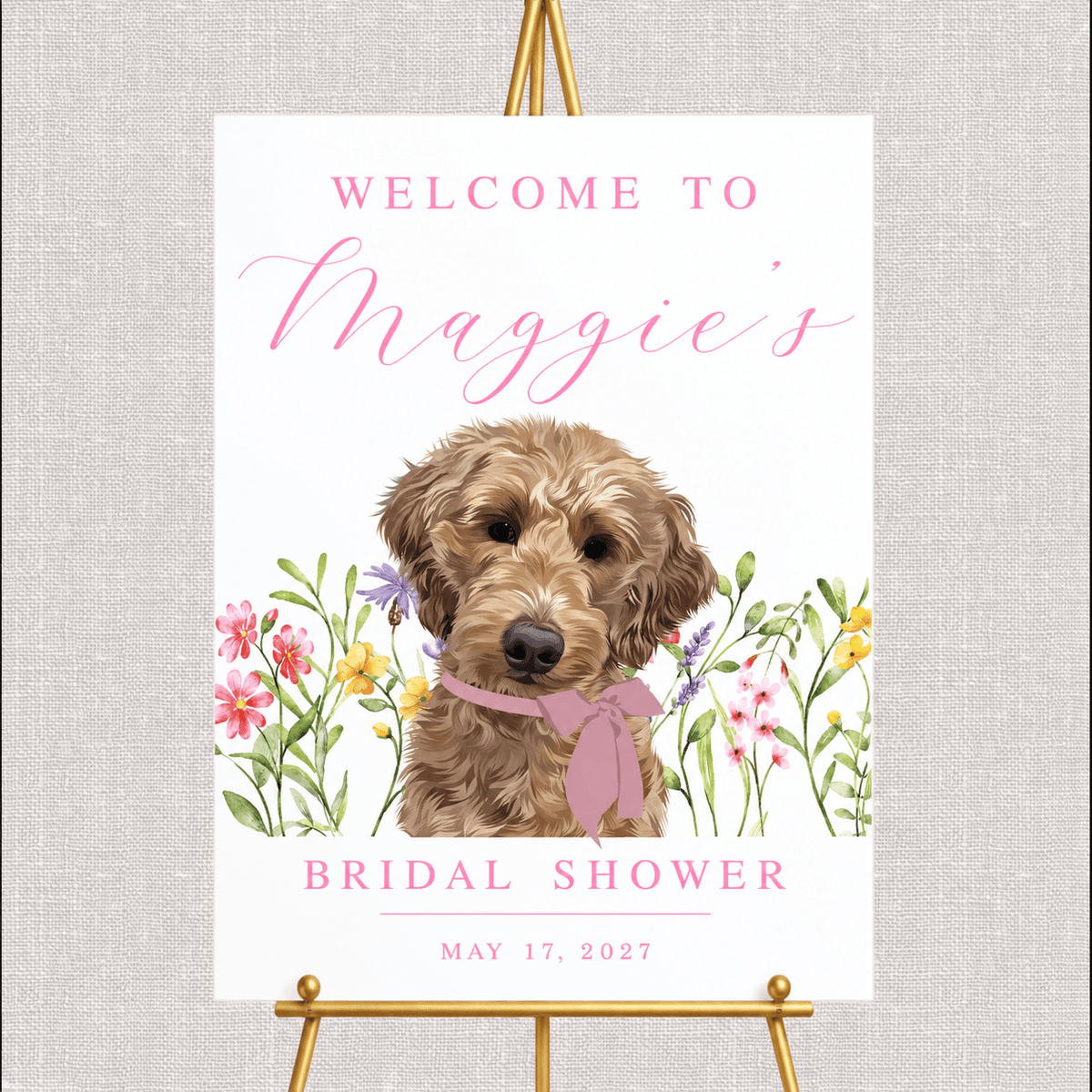 Bridal Shower Welcome Sign with Illustrated Pet