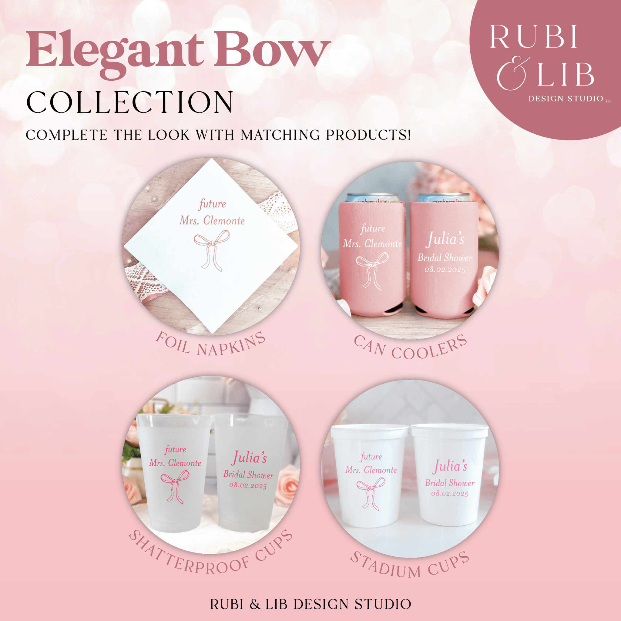 Elegant Bow Personalized Bridal Shower Favor Treat Bag - Treat Bag - Full Color