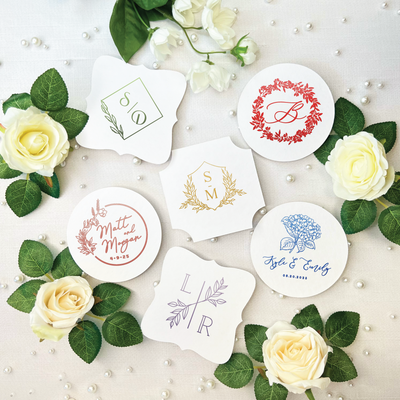 Floral Monogram Personalized Wedding Coasters