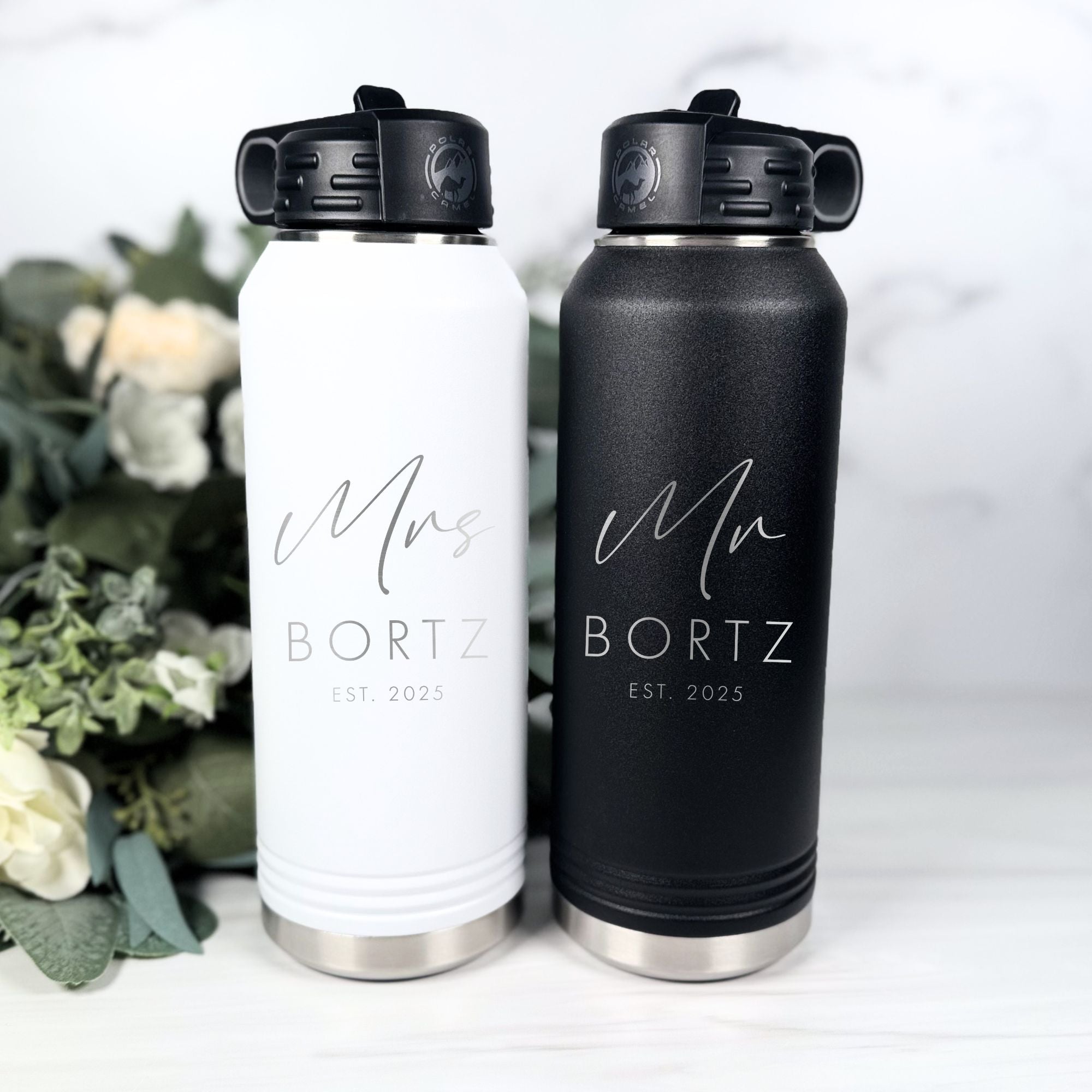 Personalized Mr and Mrs Water Bottle Gift Set