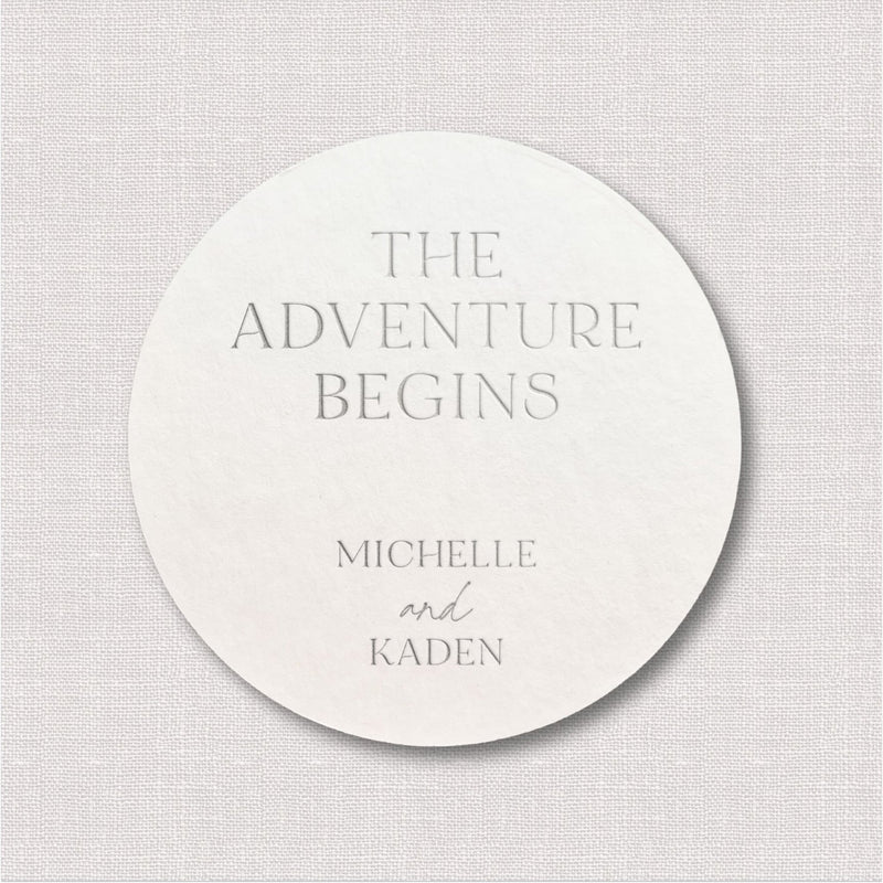 The Adventure Begins Wedding Coasters