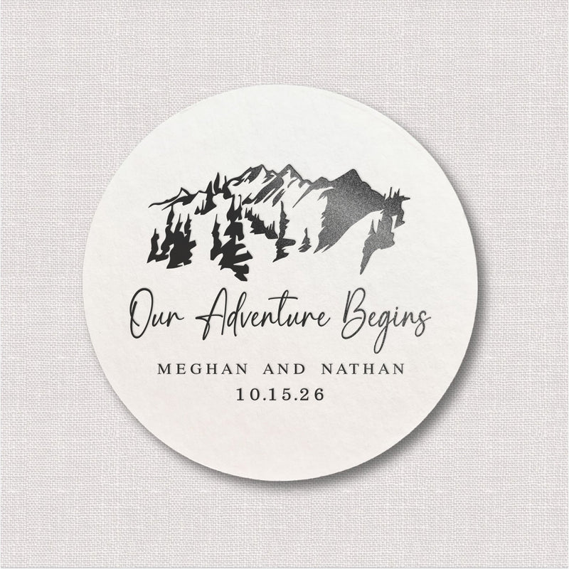 Our Adventure Begins Wedding Coasters