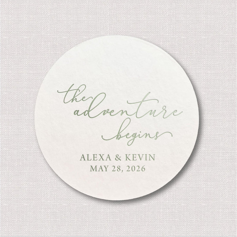 The Adventure Begins Script Wedding Coasters
