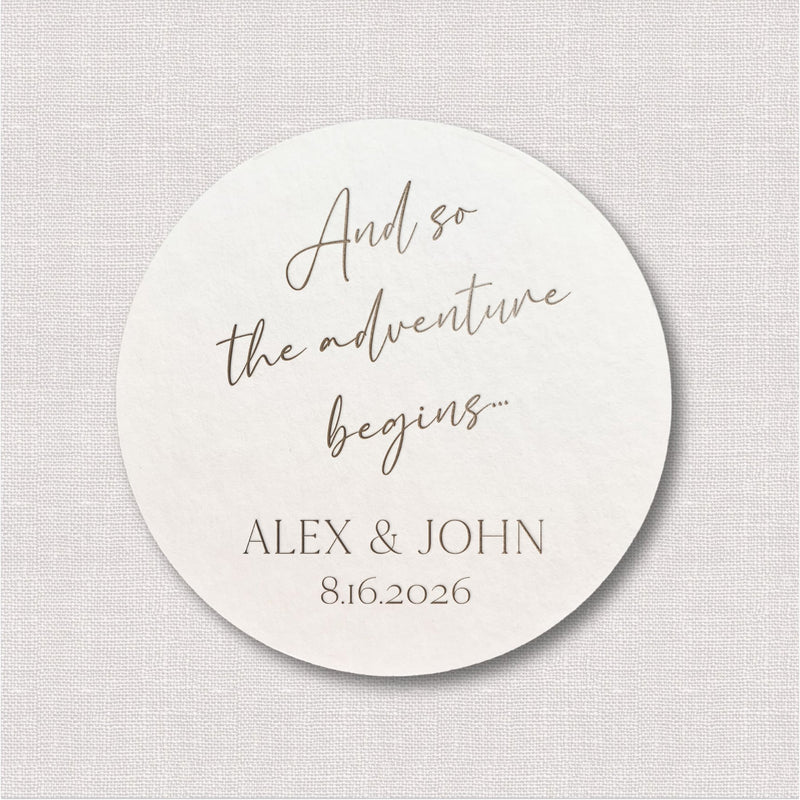 And So The Adventure Begins Wedding Coasters