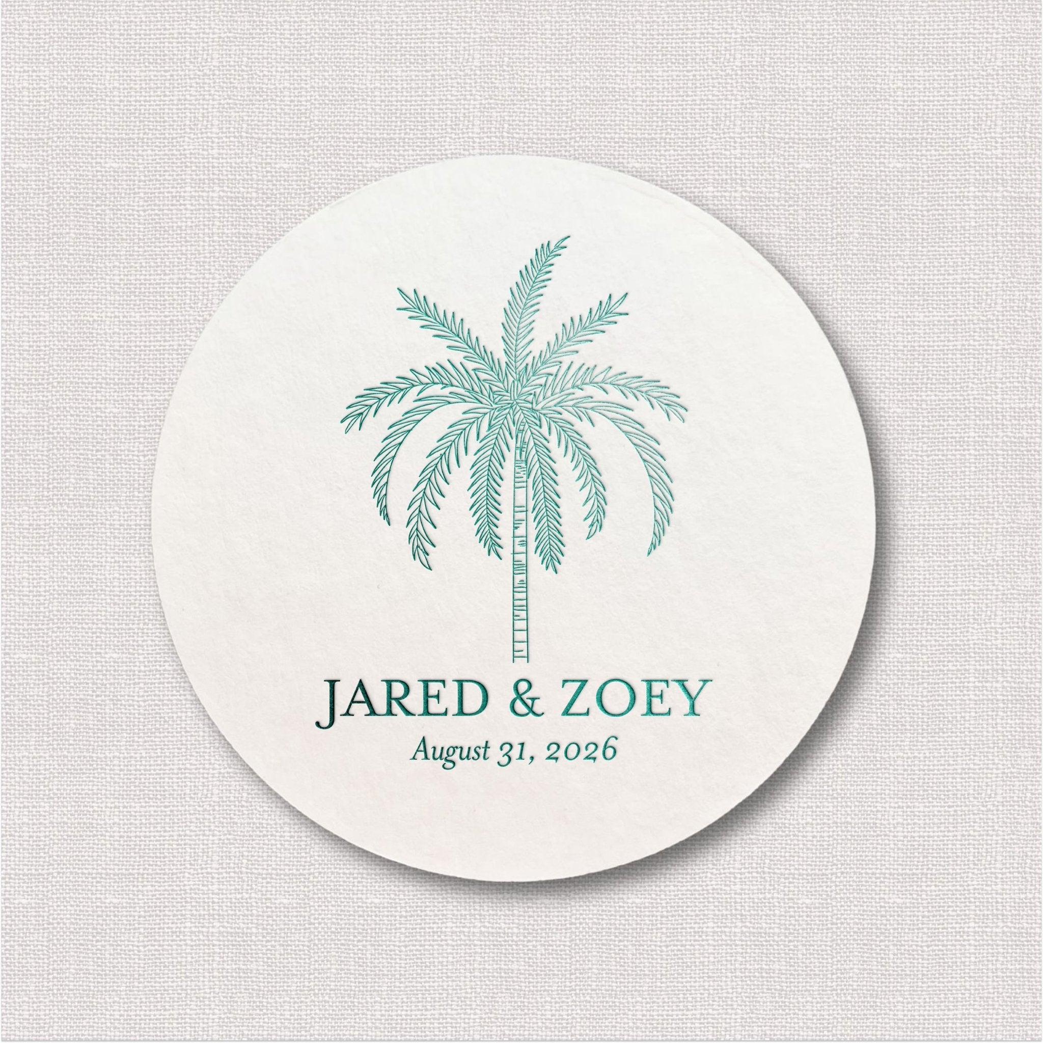 Palm Tree Personalized Wedding Coasters