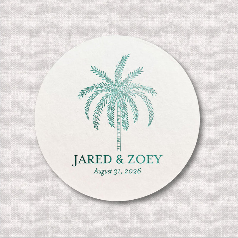 Palm Tree Personalized Wedding Coasters