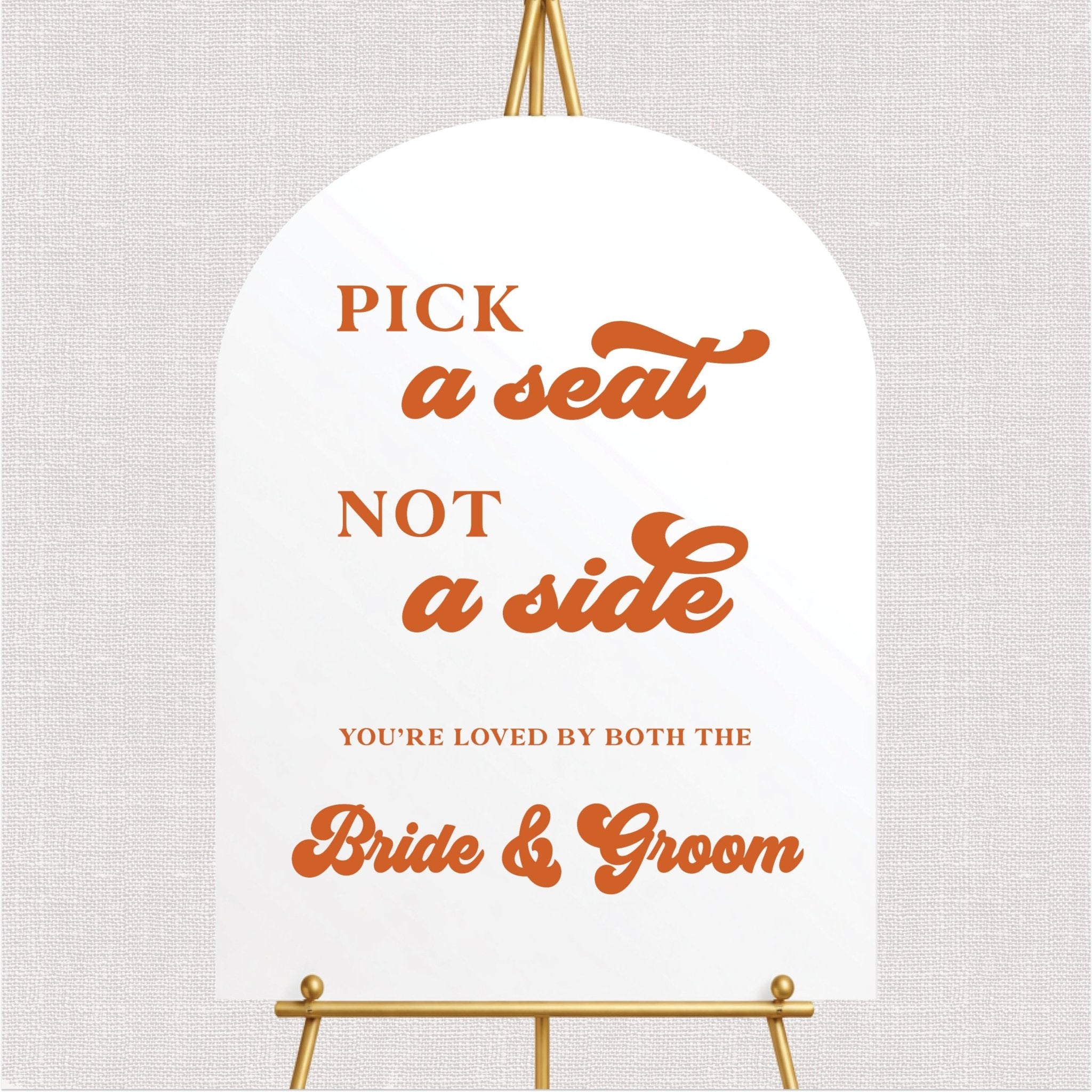 Retro Pick a Seat Not A Side Wedding Ceremony Sign