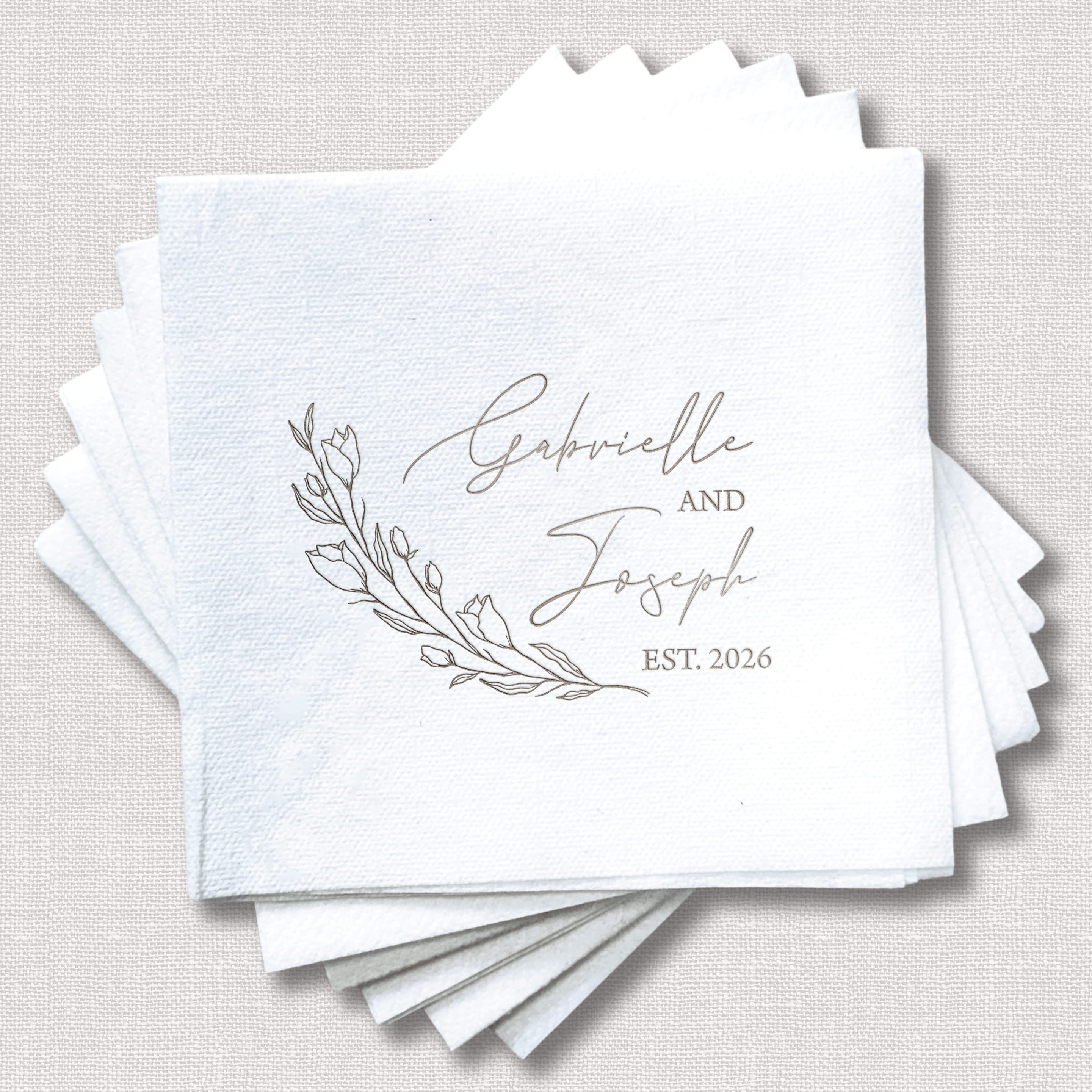 First Name Floral Wedding Premium Linun Uncoined Napkins