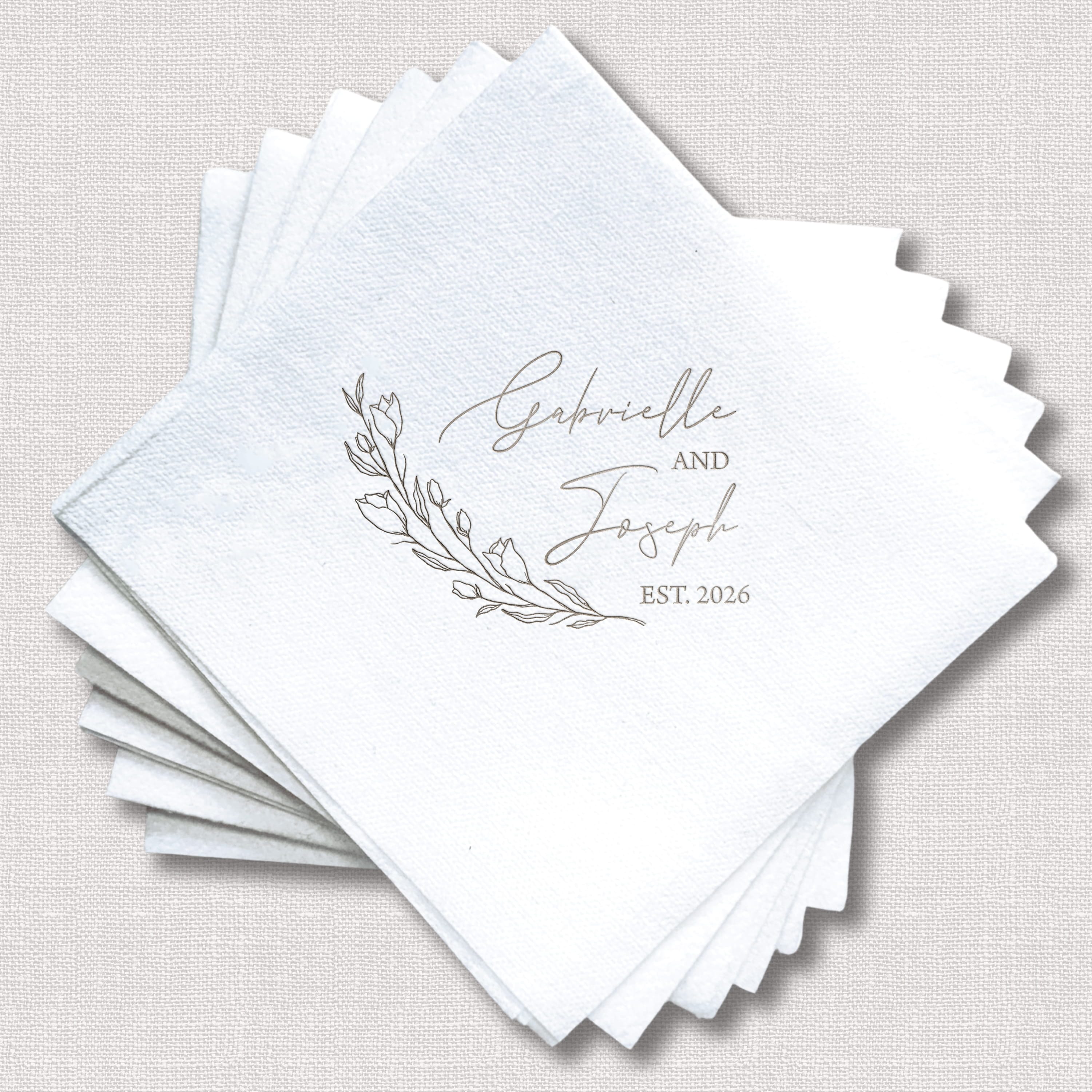 First Name Floral Wedding Premium Linun Uncoined Napkins