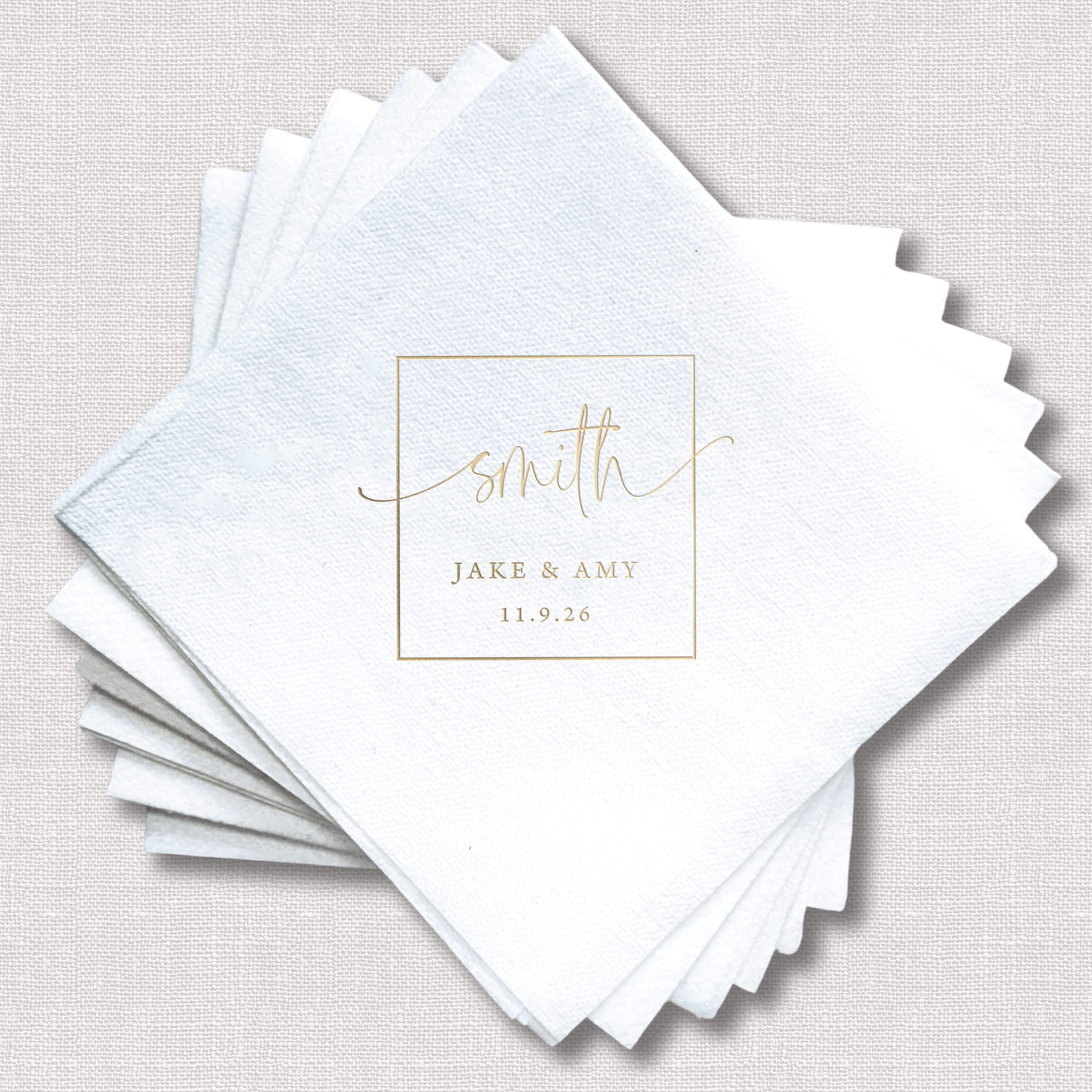 Square Monogram Wedding Premium Linun Uncoined Napkins