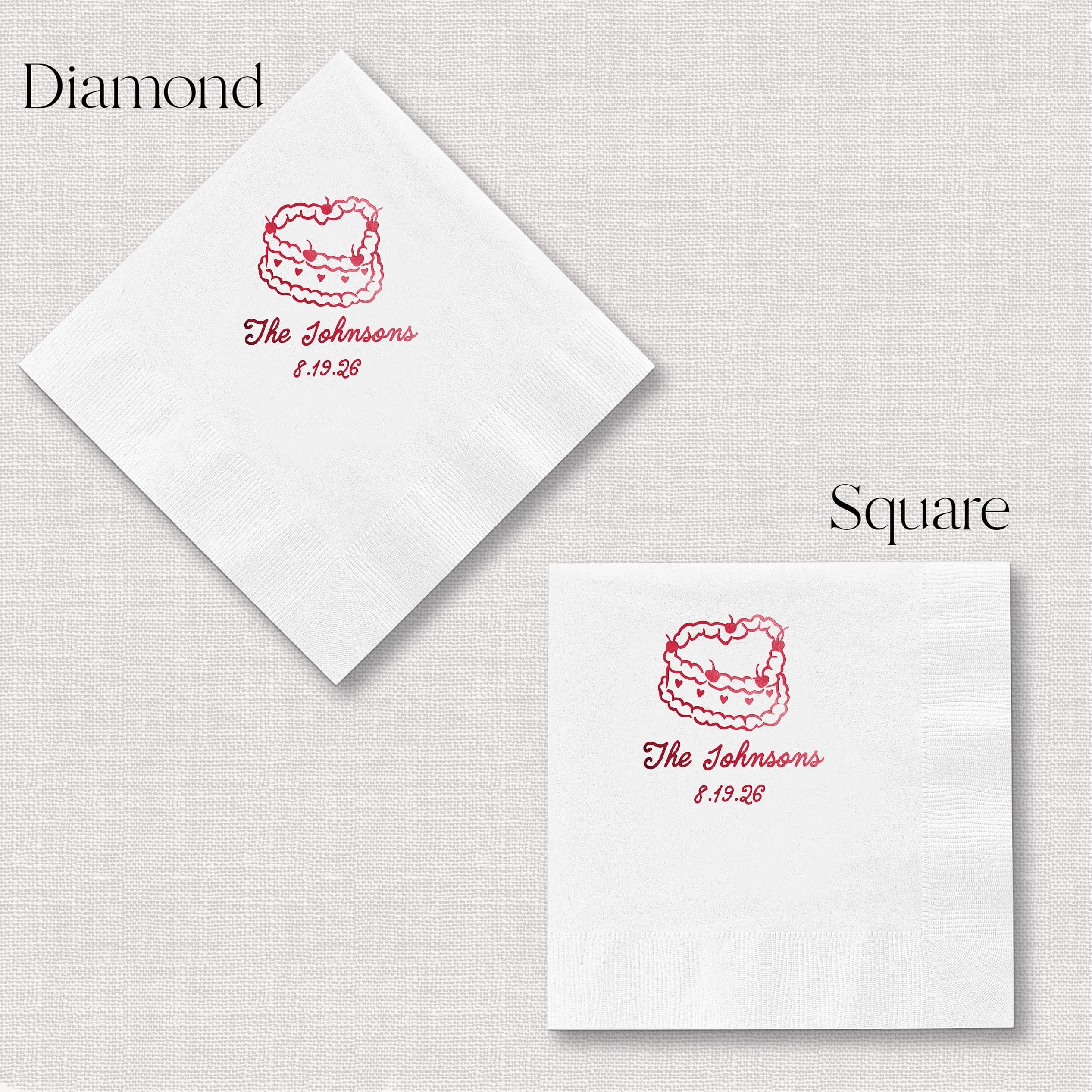 Personalized Whimsical Cake Wedding Cocktail Napkins