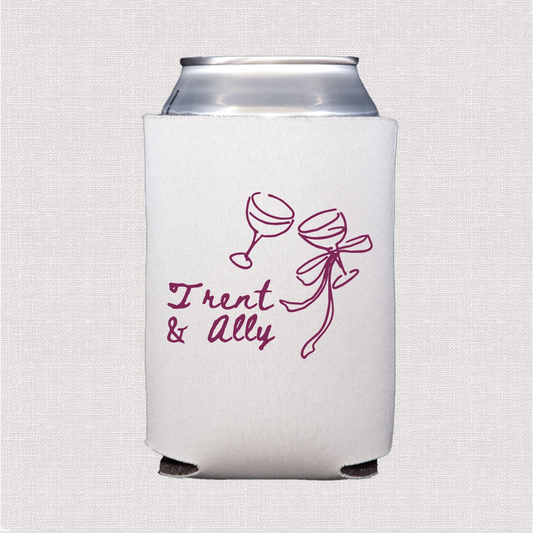 White can cooler with burgundy wedding toast design and personalized couple text